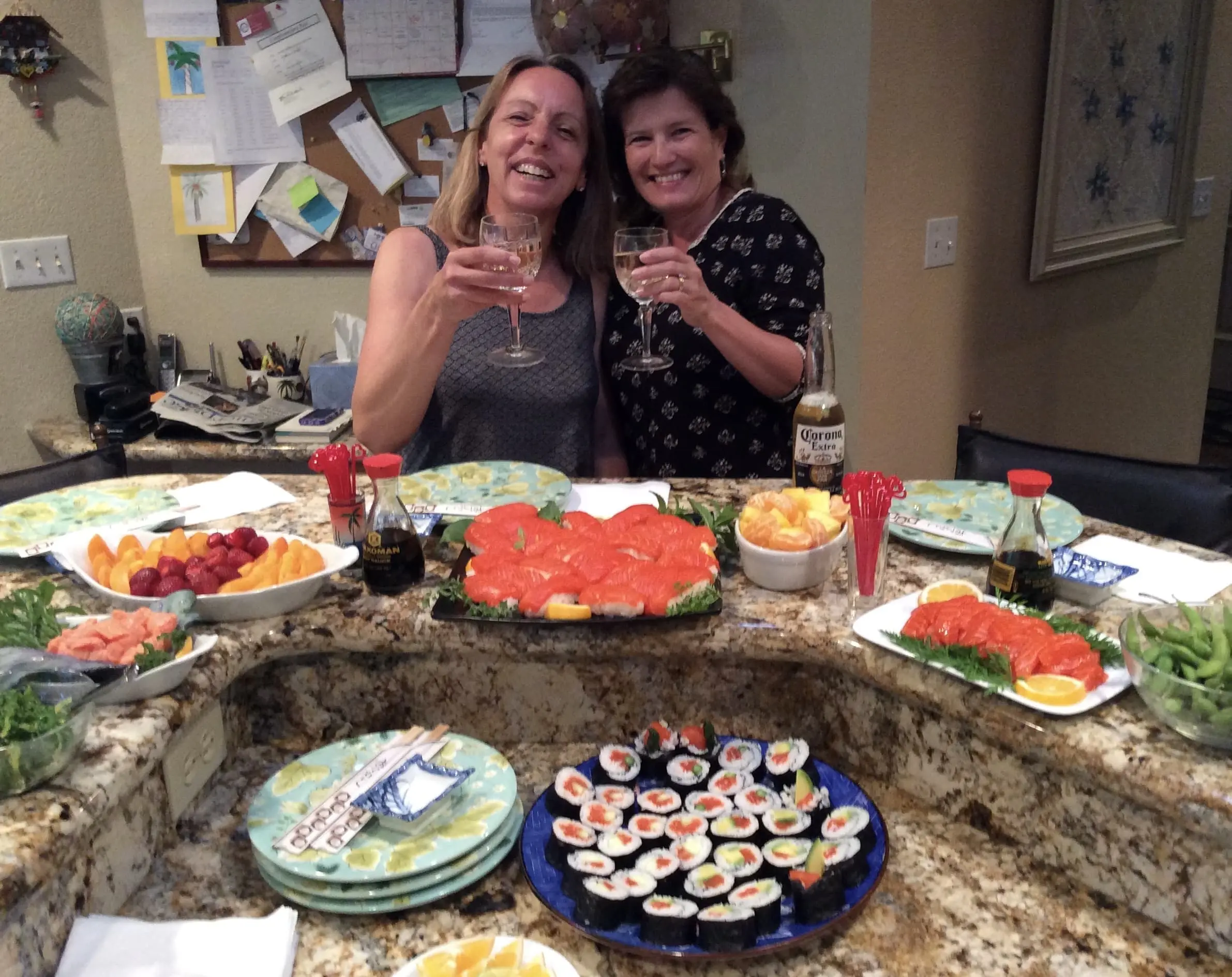 Celebrating with fresh salmon sashimi — the best kind of dinner party
